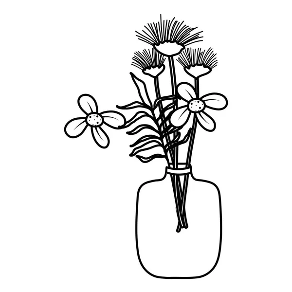 Linha Flores Exóticas Preserva Dentro Mason Jar Vetor Ilustração — Vetor de Stock