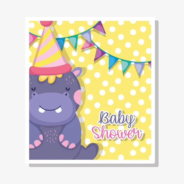 Ilustracja Wektorowa Hipopotama Czapki Banner Baby Shower — Wektor stockowy