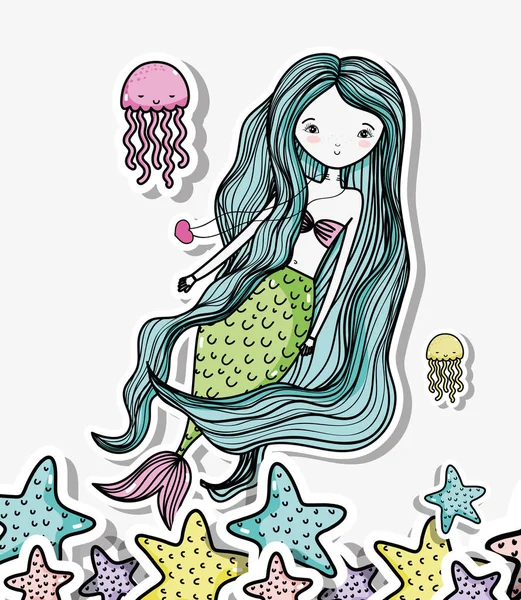 Kleine Meerjungfrau Kunst Cartoon Ikone Vektor Illustration Grafik Design — Stockvektor