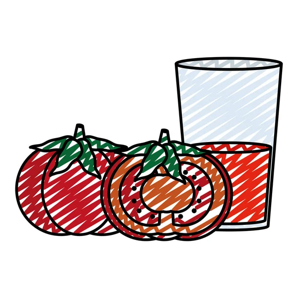 Doodle Vegetal Tomate Orgânico Ilustração Vetor Suco Saudável — Vetor de Stock