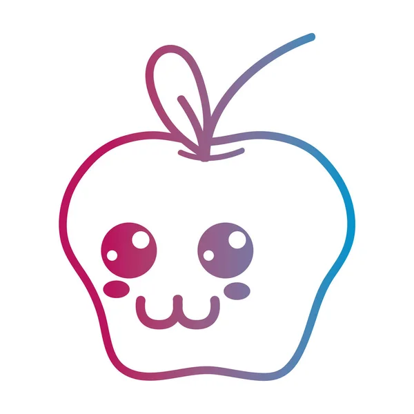 Ligne Kawaii Mignon Heureux Pomme Fruit Vecteur Illustration — Image vectorielle