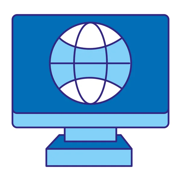 グローバル接続のベクトル図とデュオ カラー電子画面コンピューター — ストックベクタ