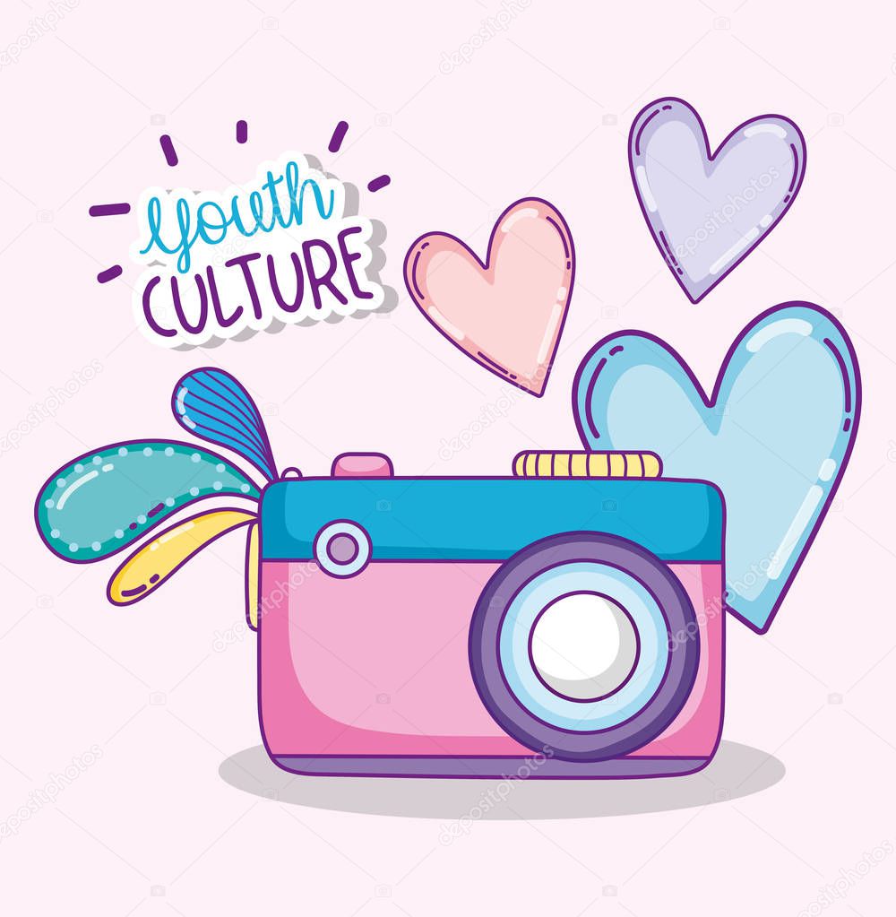 Youth culture vintage cute camera cartoons vector illustration graphic design