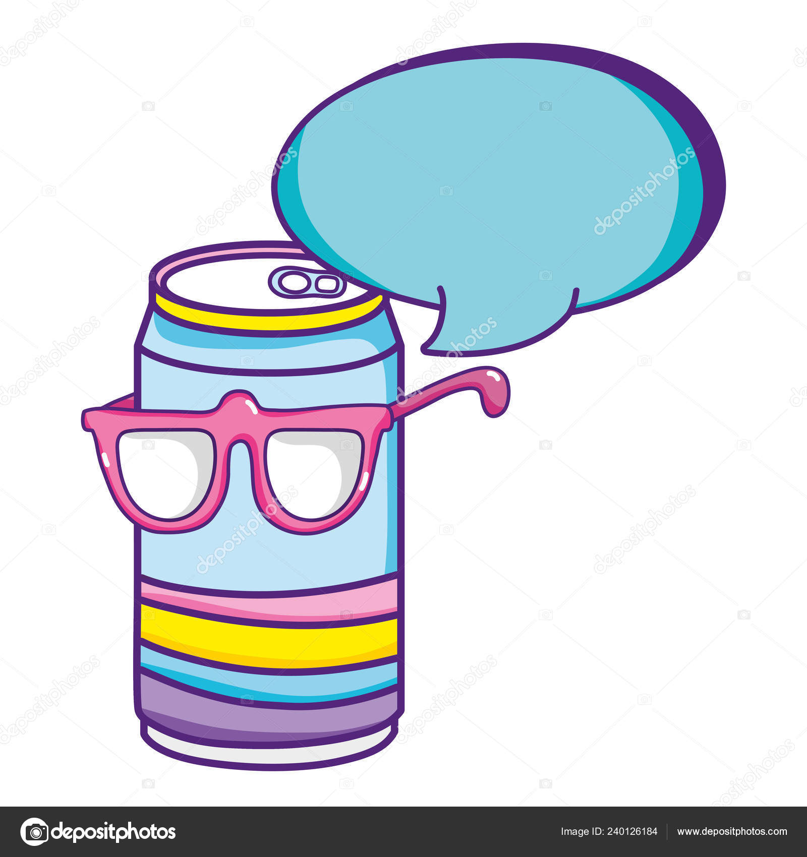 Kawaii Soda Can Glasses Chat Bubble Vector Illustration Stock