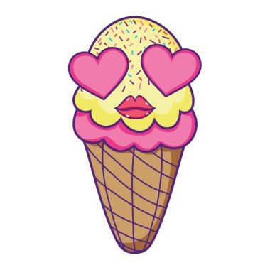 Kawaii dondurma kalp gözleri ve saxy dudaklar vektör çizim