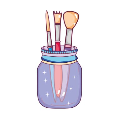 Kristal şişe nesnenin içinde sanatsal boya fırçaları illüstrasyon vektör