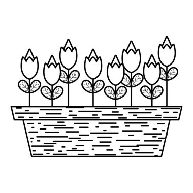 satır sevimli çiçek yaprakları ve plantpot vektör çizim içinde yaprak ile