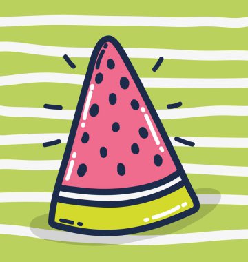 Şirin karpuz dilimi yeşil çizgili renkli vektör çizim grafik tasarım üzerine