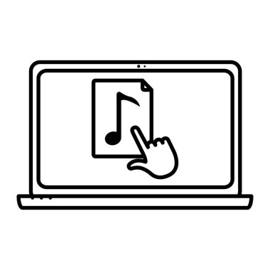 çizgi elektronik dizüstü ekran müzik ve imleç vektör çizim ile