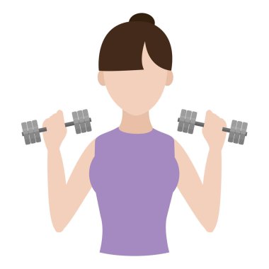 Onun elleri vektör çizim dumbbels ile eğitim fitness kadın
