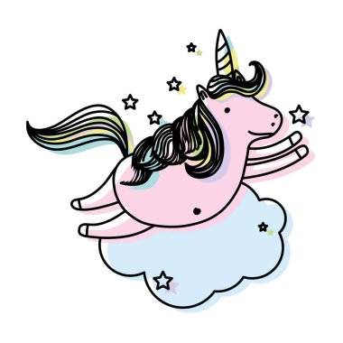 uçan yıldız ve bulut vektör çizim ile renk güzel tek boynuzlu at taşındı