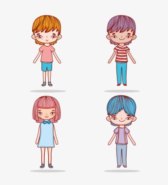 sevimli kız ve erkekler için rahat kıyafetler vektör çizim ile ayarla