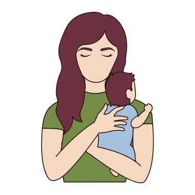 güzel anne oğlunu silah vektör çizim sarılma