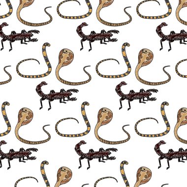 yılanla akrep ve Kral kobra arka plan vektör çizim doodle