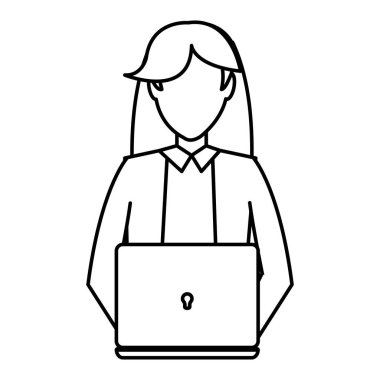 satır şık iş kadını başarı ile dizüstü bilgisayar teknoloji vektör çizim