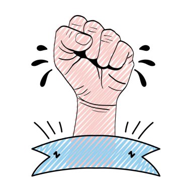 Doodle oppose el protesto devrim şerit vektör çizim ile