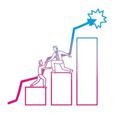 bozulmuş satır işadamları ile vektör çizim büyüyen bar istatistikleri diyagramı