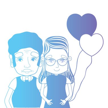 satır çift togeter saç modeli ve kalp balonlar vektör çizim ile