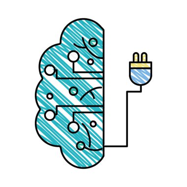 beyin devre istihbarat güç kablosu vektör çizim ile doodle