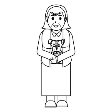 satır yaşlı kadınla saç modeli ve eller vektör çizim köpek