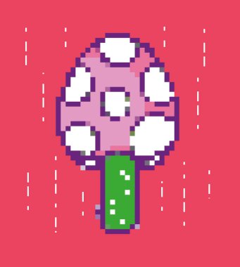 Pixelated muhsroom video oyunu karakter karikatür vektör çizim grafik tasarım