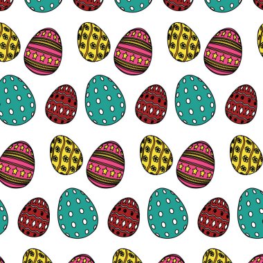 renk yumurta Paskalya geleneksel dekorasyon arka plan vektör çizim
