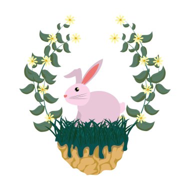 tavşan vahşi hayvanla dalları çiçeklerle vektör çizim bırakır