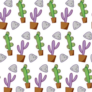 kaktüs bitki saksı ve taşlar arka plan vektör çizim içinde