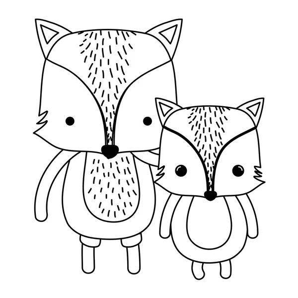 Lijn Schattig Fox Vader Zijn Kind Wilde Dier Vector Illustratie — Stockvector