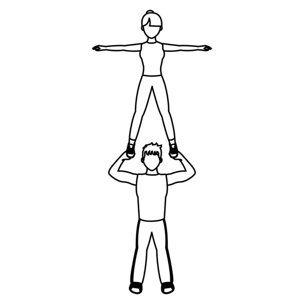 線フィットネス男性と女性運動トレーニングのベクトル図 — ストックベクタ