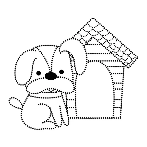 Forme Pointillée Chien Animal Compagnie Avec Maison Bois Illustration Vectorielle — Image vectorielle