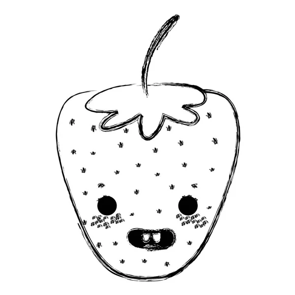 Grunge Kawaii Heureux Fraise Délicieux Fruit Vecteur Illustration — Image vectorielle