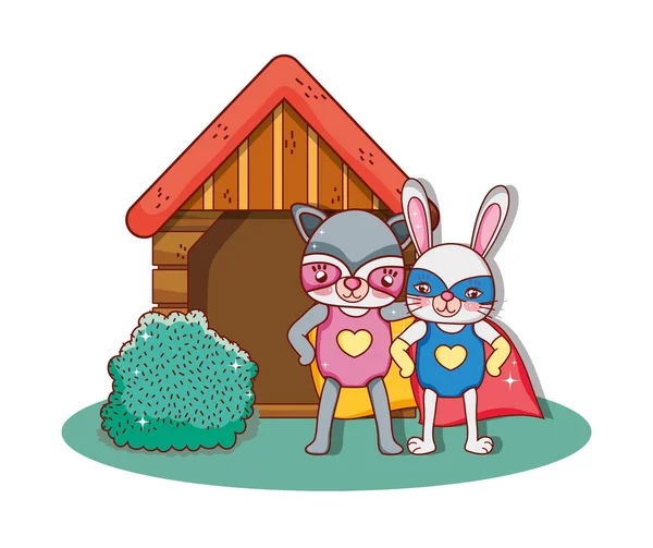 Superhero cute animals at nature cartoons vector illustration graphic design