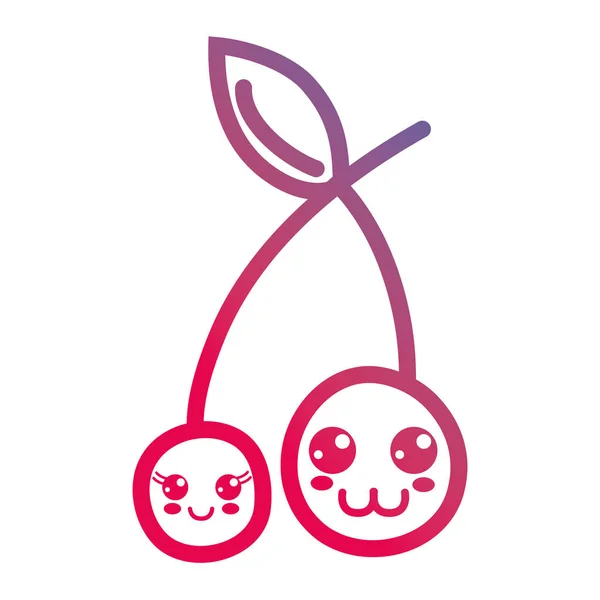 line kawaii cute cherry fruit vector illustration