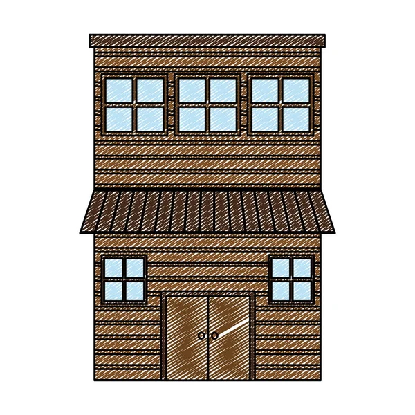 Doodle Casa Madeira Com Porta Dois Andar Vetor Ilustração — Vetor de Stock