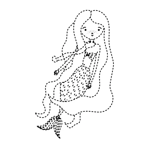 Forme Pointillée Jolie Sirène Femme Avec Coiffure Collier Coeur Illustration — Image vectorielle