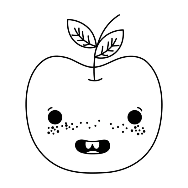 Line Kawaii Happy Apple Delicious Fruit Vector Illustration - Stok Vektor