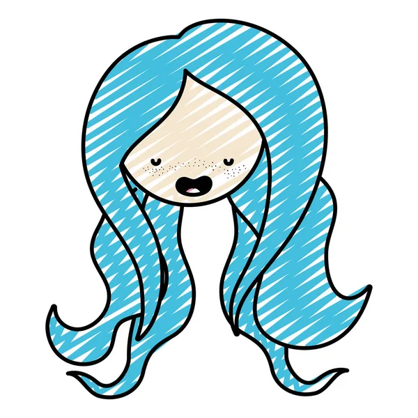 Doodle Sonrisa Mujer Cabeza Con Pelo Largo Vector Ilustración — Vector de stock