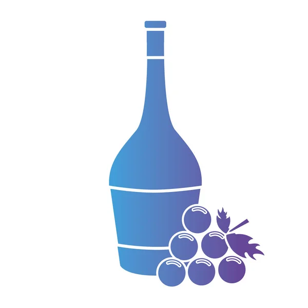 Linea Bottiglia Vino Con Uva Frutta Vettore Illustrazione — Vettoriale Stock