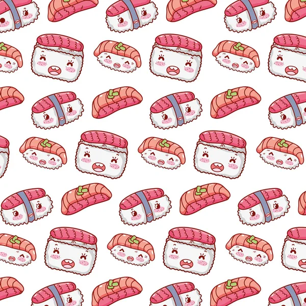 Kawaii Happy Nigiri Sushi Food Background Vector Illustration — Stock Vector