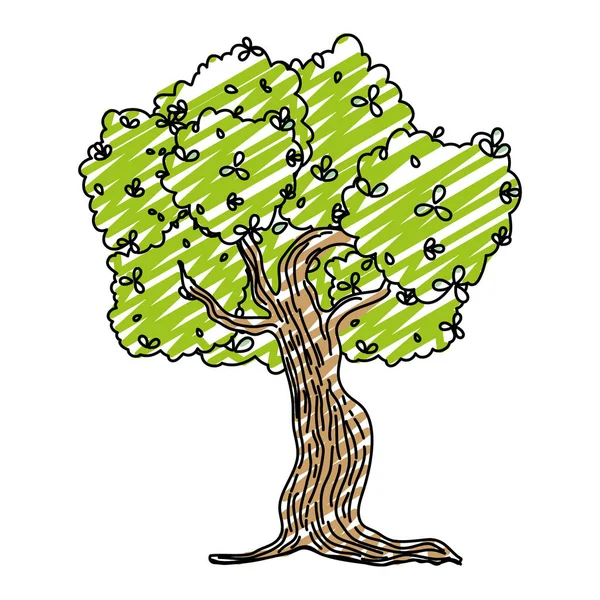 Doodle Natur Baum Mit Stiel Und Blätter Äste Vektor Illustration — Stockvektor