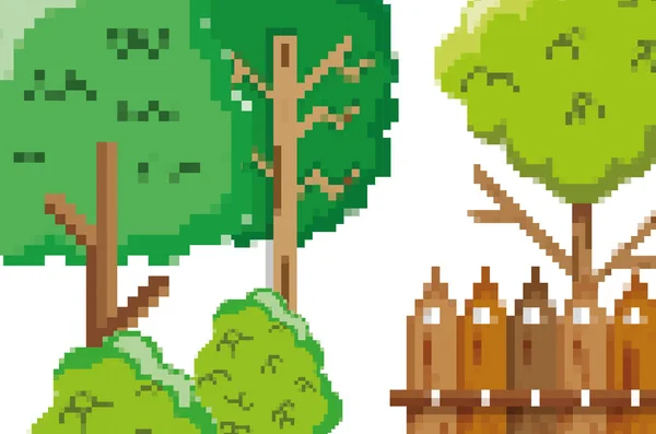 Pixelado Jardim Cenário Desenhos Animados Vetor Ilustração Gráfico Design —  Vetores de Stock