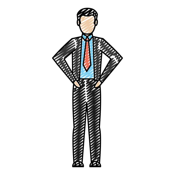 Doodle Empresario Con Traje Oficina Corporativa Éxito Vector Ilustración — Vector de stock