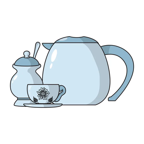 Объект Чайник Ароматической Чашкой Векторной Иллюстрацией Сахара — стоковый вектор