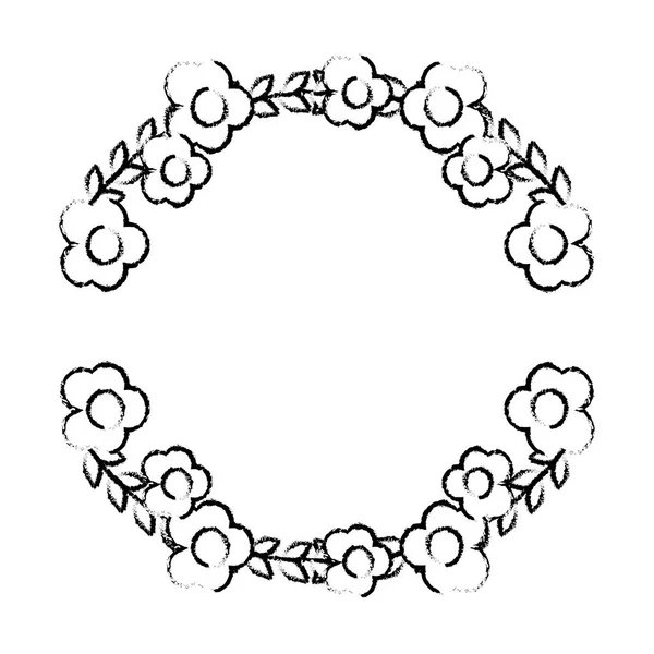 Grunge Cirkel Exotiska Blommor Plantera Stil Vektorillustration — Stock vektor
