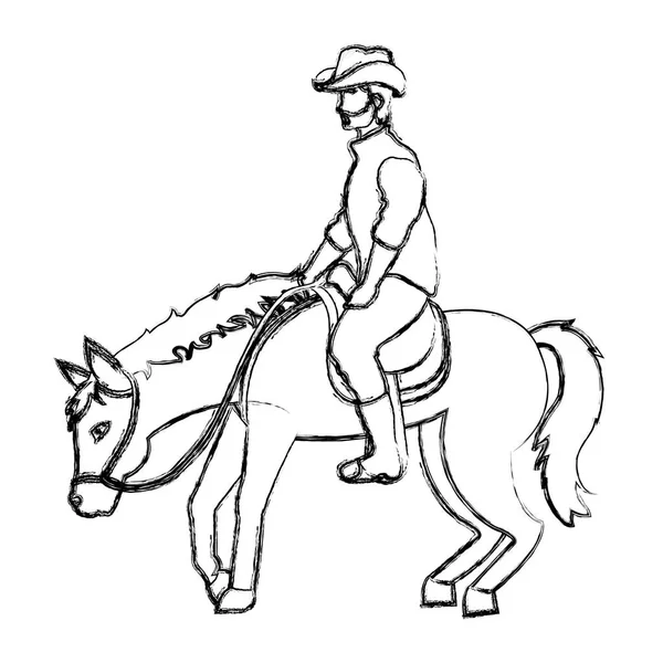 Grunge Man Hat Ride Horse Animal Vector Illustration — Stock Vector
