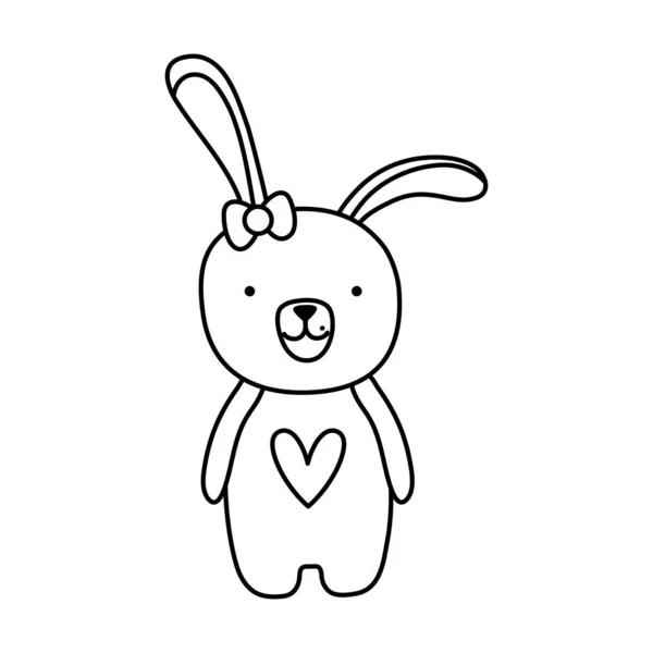 Line Rabbit Female Animal Ribbon Bow Vector Illustration — Stock Vector