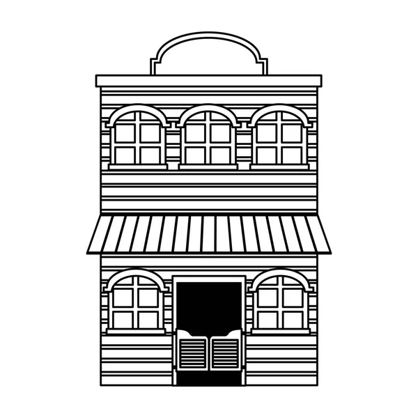 Ligne Appartement Bois Avec Fenêtres Illustration Vectorielle Deux Étages — Image vectorielle