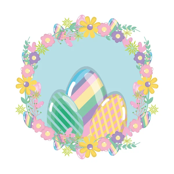 Huevos Decoración Pascua Con Flores Círculo Diseño Vector Ilustración — Vector de stock
