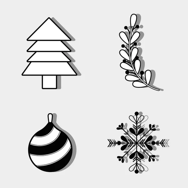 Conjunto Feliz Decoración Navidad Diseño Celebración Vector Ilustración — Vector de stock